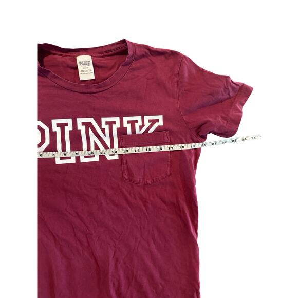 VS PINK Maroon Pocket Logo Tee Women’s XS - Picture 6 of 7